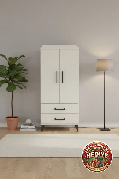 mobihobi Silva Dolap 3 Raflı 2 Çekmeceli 2 Kapaklı 60x30x134 Aytaşı-Aytaşı ürün görseli 1