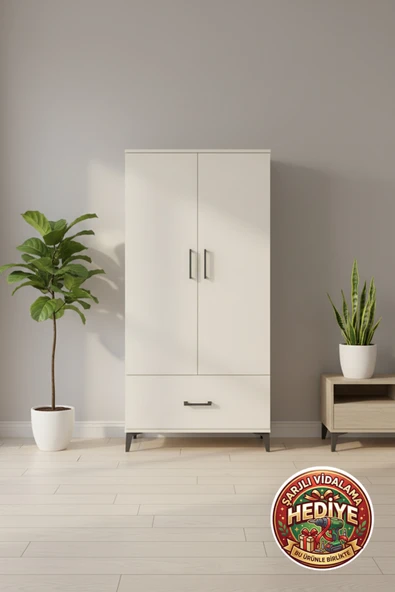 mobihobi Silva Dolap 4 Raflı 1 Çekmeceli 2 Kapaklı Aytaşı - 88x30x182cm ürün görseli 1