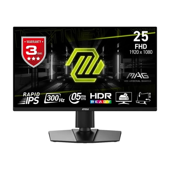 MSI 24.5" RAPID IPS MAG 255PFX 0.5MS 300HZ HDMI-DP PIVOT GAMING MONİTÖR 1920X1080 ürün görseli 1