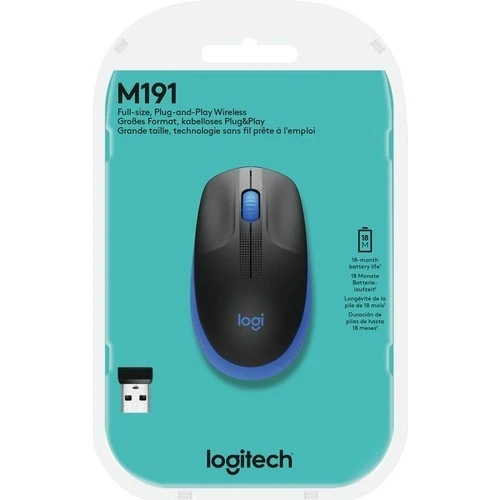 Logıtech M191 Kablosuz 1000 Dpı Mavi Mouse 910-005909 - Resim 4