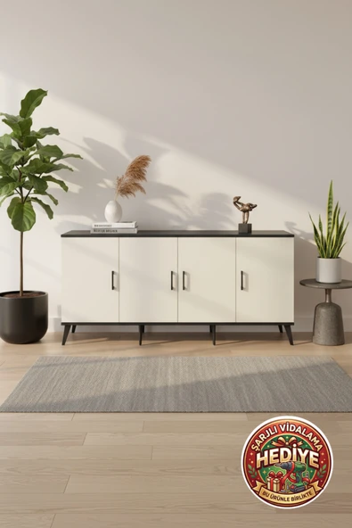 mobihobi Silva Antrasit-Aytaşı/Çam 3 Raflı 4 Kapaklı Konsol 176x30x83 ürün görseli 1