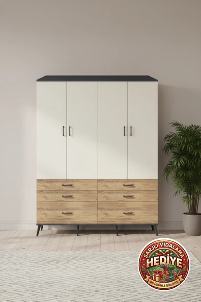 mobihobi Aura Gardrop: 8 Raflı, 6 Çekmeceli, 4 Kapaklı 176x59x221 Antrasit/Aytaşı ürün görseli 1
