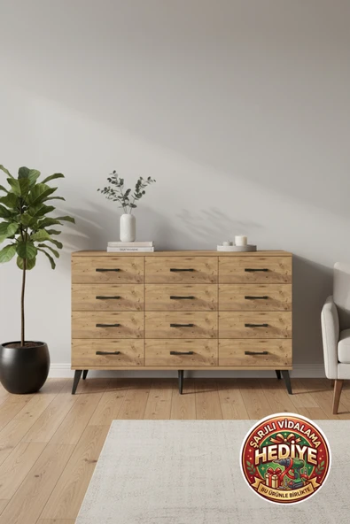mobihobi Luna 12 Çekmeceli Konsol 132x44x83 Çam-Aytaşı: Şıklık ve Fonksiyonellik ürün görseli 1