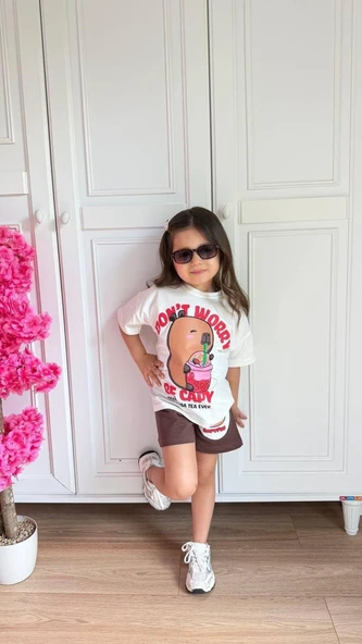 Cg Kids Capybara Kız Çocuk Alt Üst Takım Süper Kalite Şort Baskı Detaylı ürün görseli 1
