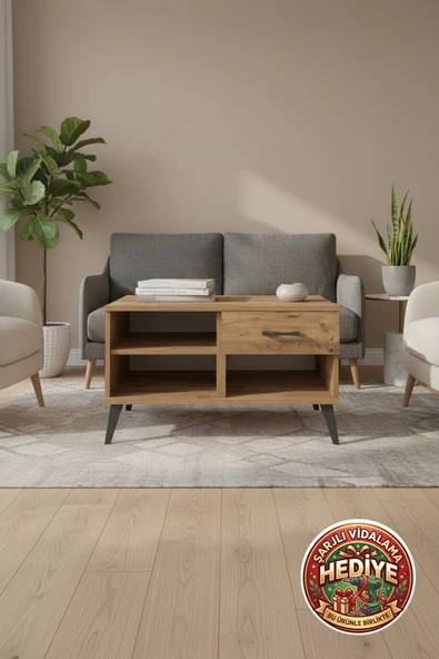 mobihobi Luna Şifonyer: 1 Çekmeceli, 1 Raflı Çam Tezgah - 88x44x48 CM ürün görseli 1