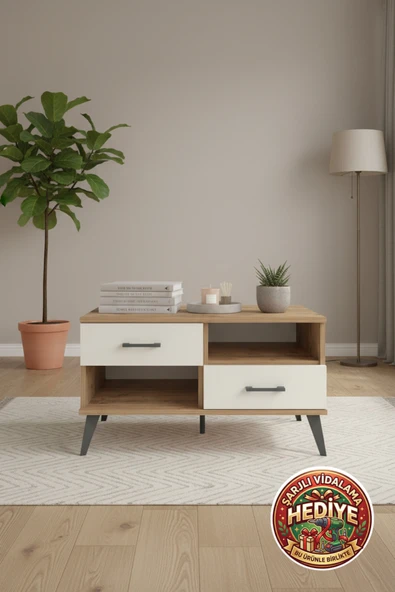 mobihobi Luna Şifonyer: 2 Çekmeceli, 1 Raflı, 88x44x48cm, Çam/Aytaşı Renk | Dekoratif & Fonksiyonel ürün görseli 1