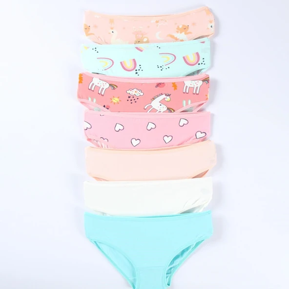 Kız Çocuk 7'li Slip Külot Kalp Ve Kuğu Desen ELM-S-10 ürün görseli 1