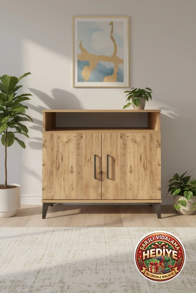 mobihobi Luna Şifonyer Tek Raflı 2 Kapaklı 88x44x80 Çam | Modern Dekorasyon ürün görseli 1