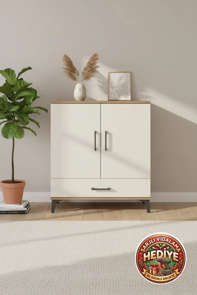 mobihobi Luna Şifonyer 3 Raflı 2 Kapaklı Çam-Aytaşı 88x44x96 Cm Dekoratif Saklama ürün görseli 1