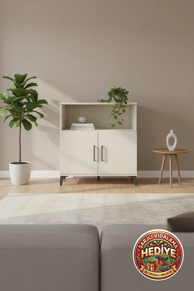 mobihobi Luna Şifonyer: 2 Kapaklı, 1 Raflı Aytaşı Beyaz – 88x44x96 cm ürün görseli 1