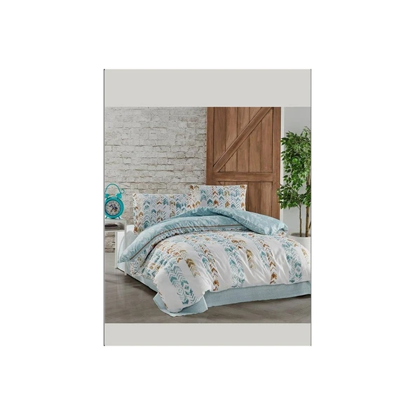 KRİSTAL TERRY COTTON KAPİTONELİ NEVRESİM TAKIMI MAVİŞ MİNT ÇİFT KİŞİLİK ürün görseli 1