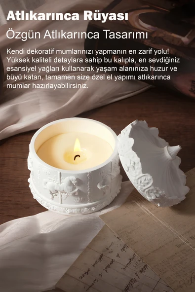 Betonmall Atlıkarınca Tasarımlı Dekoratif Mum Döküm Kabı - El Yapımı Soya Mumu İçin Isıya Dayanıklı Hazne Kap ürün görseli 1