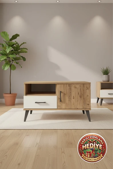 mobihobi Luna Şifonyer: Çekmeceli, Raflı ve Kapaklı, Çam & Aytaşı Renk 88x44x48 ürün görseli 1
