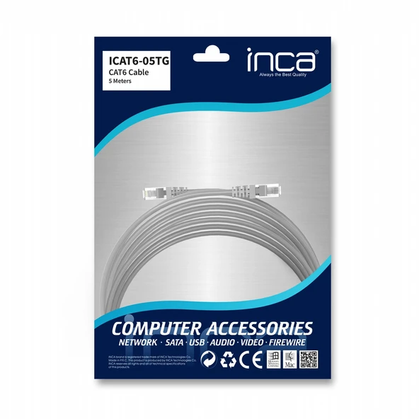 INCA 5metre CAT6 Utp ICAT6-05TG Gri Patch Kablo ürün görseli 1