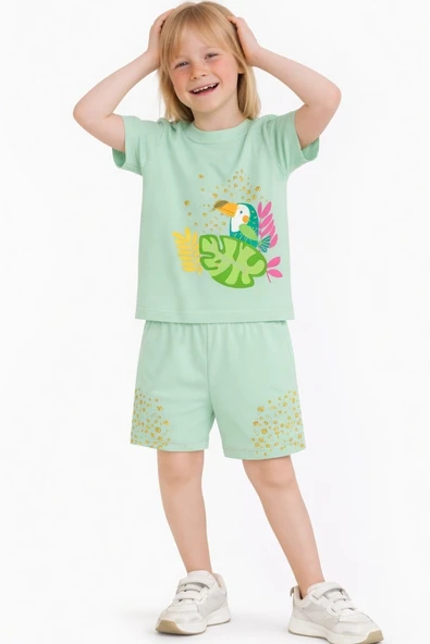 Kız Çocuk Şortlu Yazlık Pijama Takımı - Kuş NBK-6143 ürün görseli 1