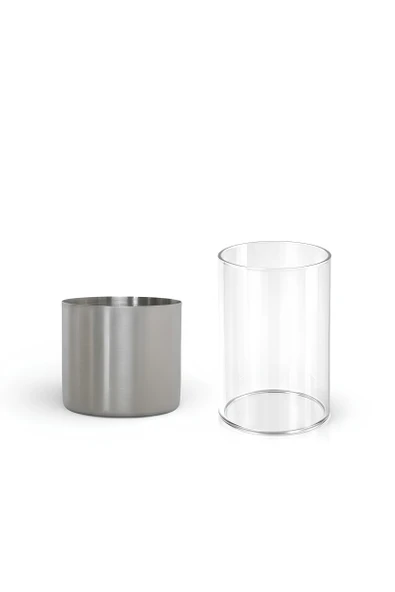 Betonmall Masaüstü Şömine Uyumlu Yakıt Haznesi ve Cam Seti - Metal Bioethanol Haznesi ve Isıya Dayanıklı Cam ürün görseli 1