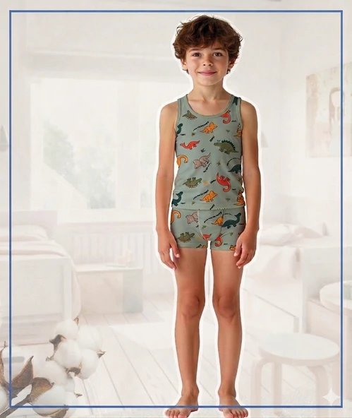 Erkek Çocuk Atlet Boxer Takım Dinazor ELM-M-7103 ürün görseli 1