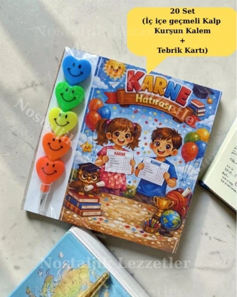 Karne Hediyesi 20 Set Kalp Kurşun Kalem ve Tebrik Kartı ürün görseli 1