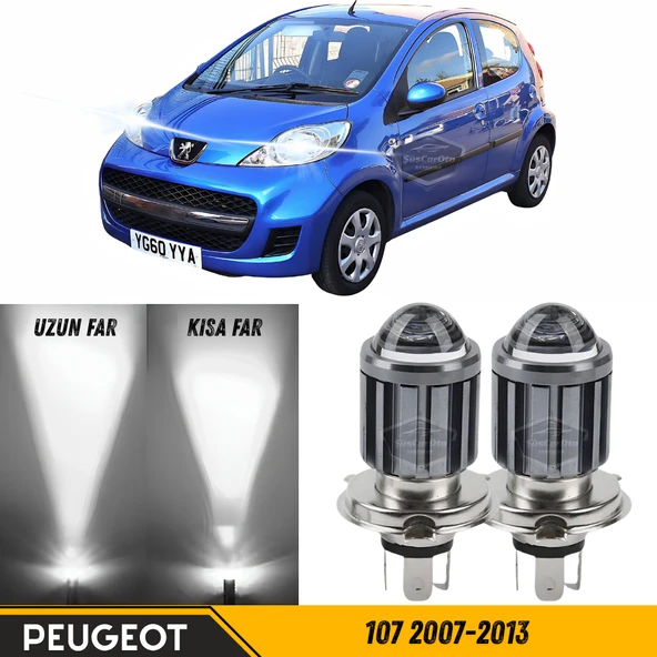 Peugeot 107 2007-2013 Uyumlu Mercekli Far Ampulü Led Xenon Beyaz Renk Far Şimşek Etkili CSP Led Lamba Uzun Kısa 2 Adet Takım ürün görseli 1