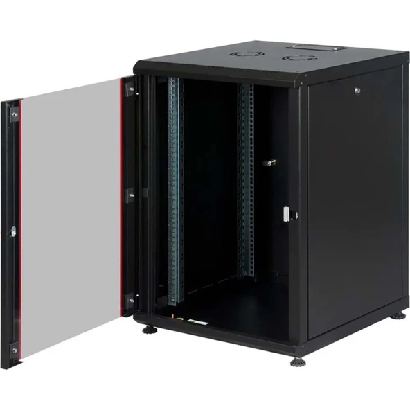 AGER 16U 600x800mm Dikili Tip Siyah Kabinet Agena AG-AN16U6080S1 Cam Kapak ürün görseli 1