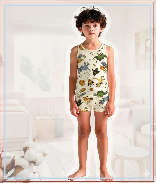 Erkek Çocuk Atlet Boxer Takım Dinazor ELM-M-7121 ürün görseli 1