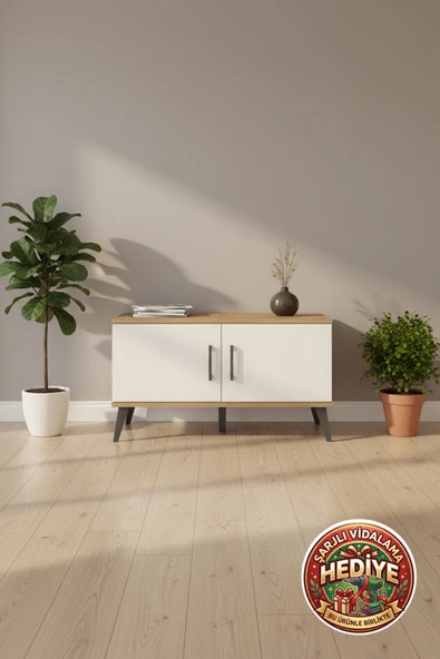 mobihobi Luna Şifonyer 2 Raflı 2 Kapaklı 88x44x48 Çam-Aytaşı/Antrasit ürün görseli 1