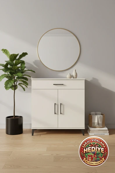 mobihobi Luna Şifonyer 3 Raflı 1 Çekmeceli 2 Kapaklı 88x44x96 Aytaşı ürün görseli 1