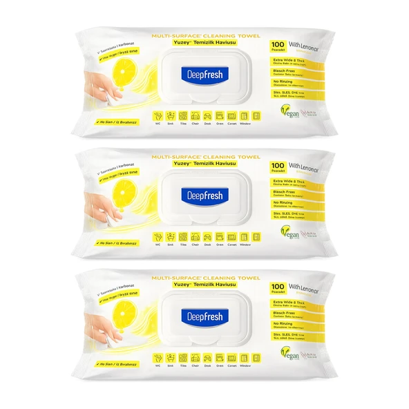Deep Fresh Yüzey Temizlik Havlusu 100 lü Limon-Sirke-Karbonat x 3 Adet ürün görseli 1