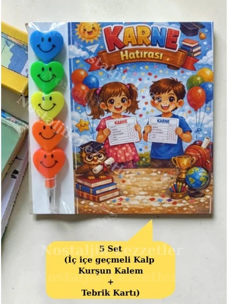Karne Hediyesi 5 Set Kalp Kurşun Kalem ve Tebrik Kartı ürün görseli 1