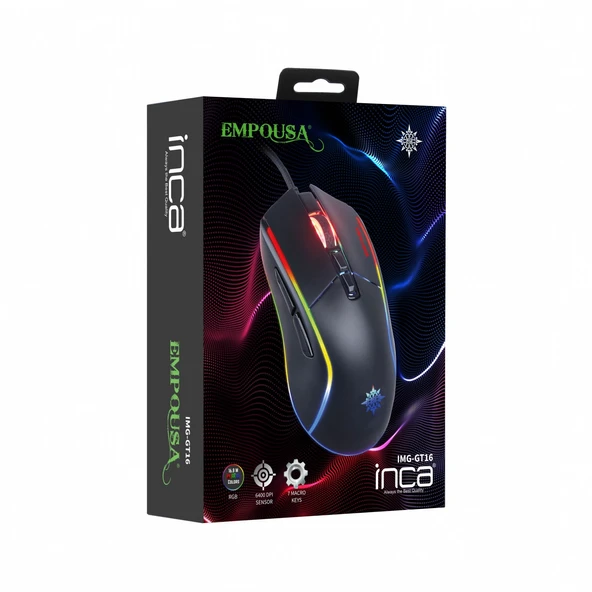 INCA IMG-GT16 Kablolu USB 6400dpi Siyah Gaming Mouse ürün görseli 1