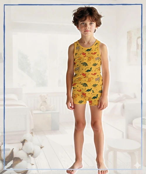 Erkek Çocuk Atlet Boxer Takım Dinazor ELM-M-7104 ürün görseli 1