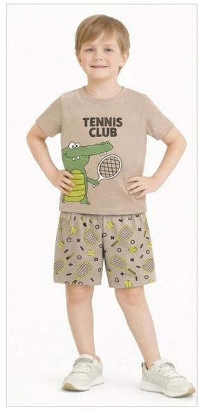 Erkek Çocuk Şortlu Yazlık Pijama Takımı Timsah Temalı NBK-7242 ürün görseli 1