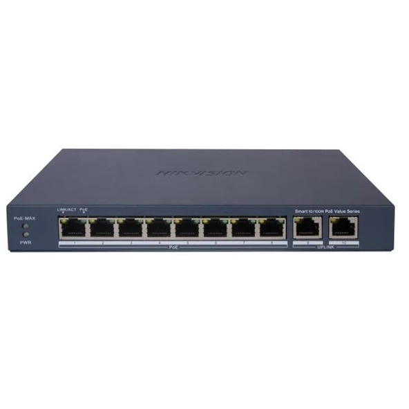 HIKVISION 8port PoE 60w 2-Uplink 10/100 Yönetilemez Switch Metal DS-3E1310P-EI/M ürün görseli 1