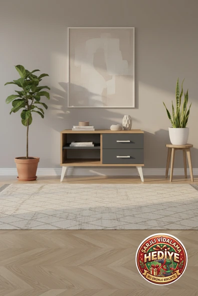 mobihobi Luna Şifonyer Tek Raflı 2 Çekmeceli 88x44x48 Çam-Antrasit | Dekoratif & Fonksiyonel ürün görseli 1