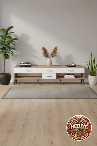mobihobi Silva TV Ünitesi 4 Çekmeceli 220cm | Çam-Aytaşı Modern Tasarım ürün görseli 1