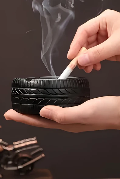 betonmall Lastik Tasarım Beton Küllük - Araba Severlere Özel Hediyelik Kül Tablası - Retro Dekoratif Aksesuar ürün görseli 1