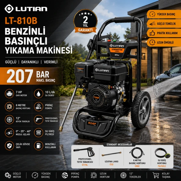 Lutian LT-810B Benzinli Basınçlı Yıkama Makinesi 207 Bar 7 HP Profesyonel Yıkama Makinası ürün görseli 1