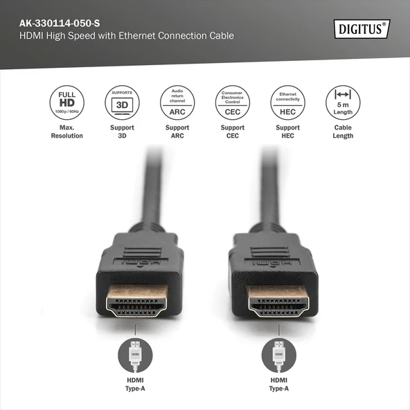 DIGITUS HDMI Görüntü Kablosu 5m (AK-330114-050-S) - Resim 2
