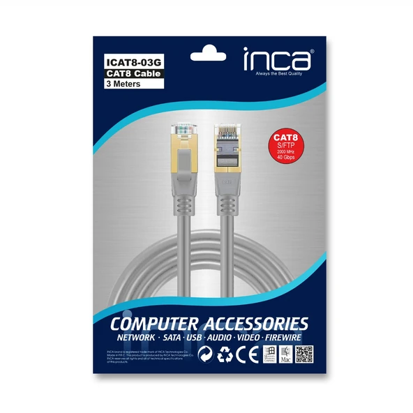INCA 3metre CAT8 S/FTP ICAT8-03G Gri Patch Kablo ürün görseli 1