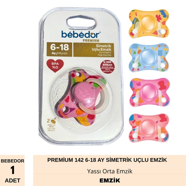 Bebedor Premium 142 Simetrik Uçlu Yassı Orta Emzik 6-18 Ay - Resim 2