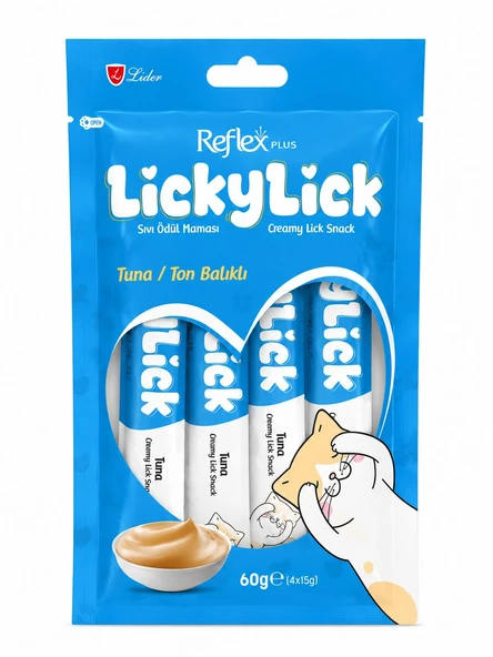 REFLEX PLUS LİCKYLİCK KEDİ SIVI ÖDÜL TON BALIK 4*15 GR ürün görseli 1