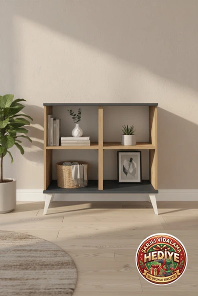 mobihobi Silva Şifonyer 2 Raflı 88x30x80 Çam-Antrasit/Çam Modern Depolama ürün görseli 1