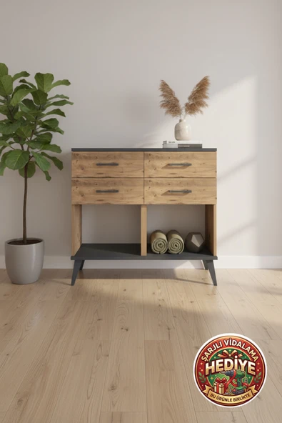 mobihobi Silva 4 Çekmeceli Şifonyer: Şıklık ve Fonksiyonellik Bir Arada (88x30x80cm) ürün görseli 1