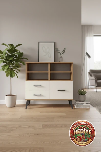 mobihobi Silva Şifonyer 4 Raflı 3 Çekmeceli 88x30x80 Çam/Aytaşı Dekorasyon ürün görseli 1