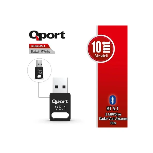 QPORT Q-BLU5.1 USB Bluetooh V5.1 Adaptör ürün görseli 1