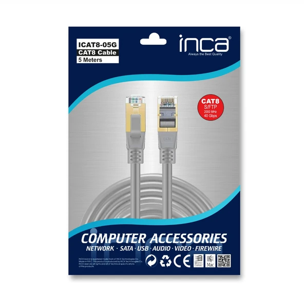 INCA 5metre CAT8 S/FTP ICAT8-05G Gri Patch Kablo ürün görseli 1
