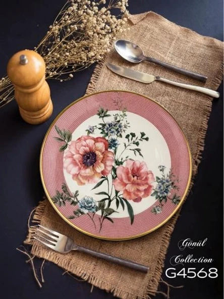 Gönül Mutfak Magnolya Çiçek Desenli Seramik Pasta Tabağı 6'lı 19 cm ürün görseli 1