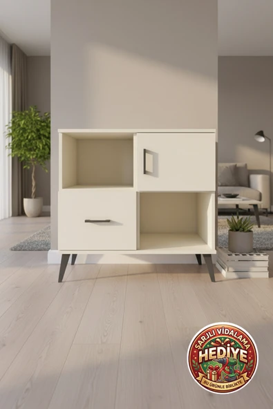 mobihobi Luna Şifonyer 88x44x80 Aytaşı - 1 Çekmeceli, 2 Raflı, 1 Kapaklı Dekoratif Depolama ürün görseli 1