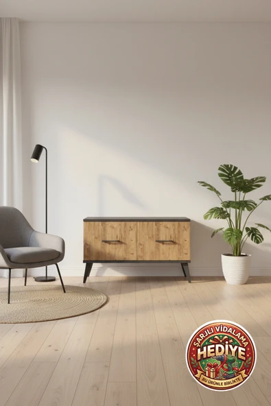 mobihobi Luna Şifonyer 2 Çekmeceli 88x44x48 Antrasit/Çam: Modern ve Fonksiyonel Depolama ürün görseli 1