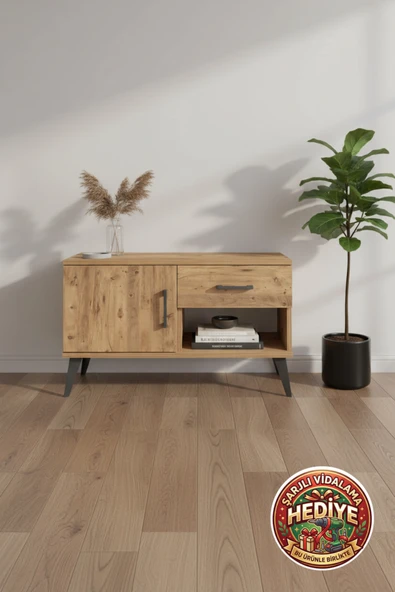 mobihobi Silva Çam Şifonyer: 1 Çekmeceli, 1 Raflı, 1 Kapaklı Komodin 88x30x48 ürün görseli 1